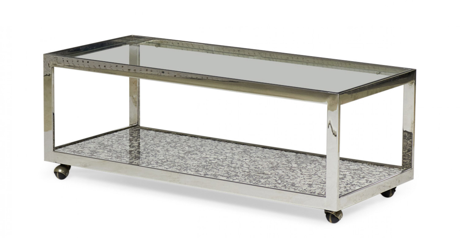 Milo Baughman American Mid Century Two Tier Chrome and Granite Cocktail Coffee Table