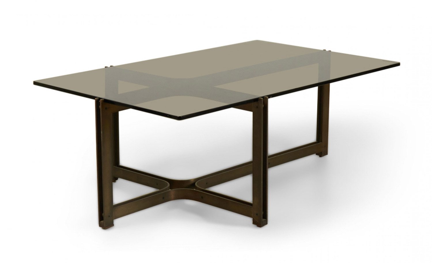 Roger Sprunger for Dunbar American Mid Century Bronze and Smoked Glass Coffee Cocktail Table