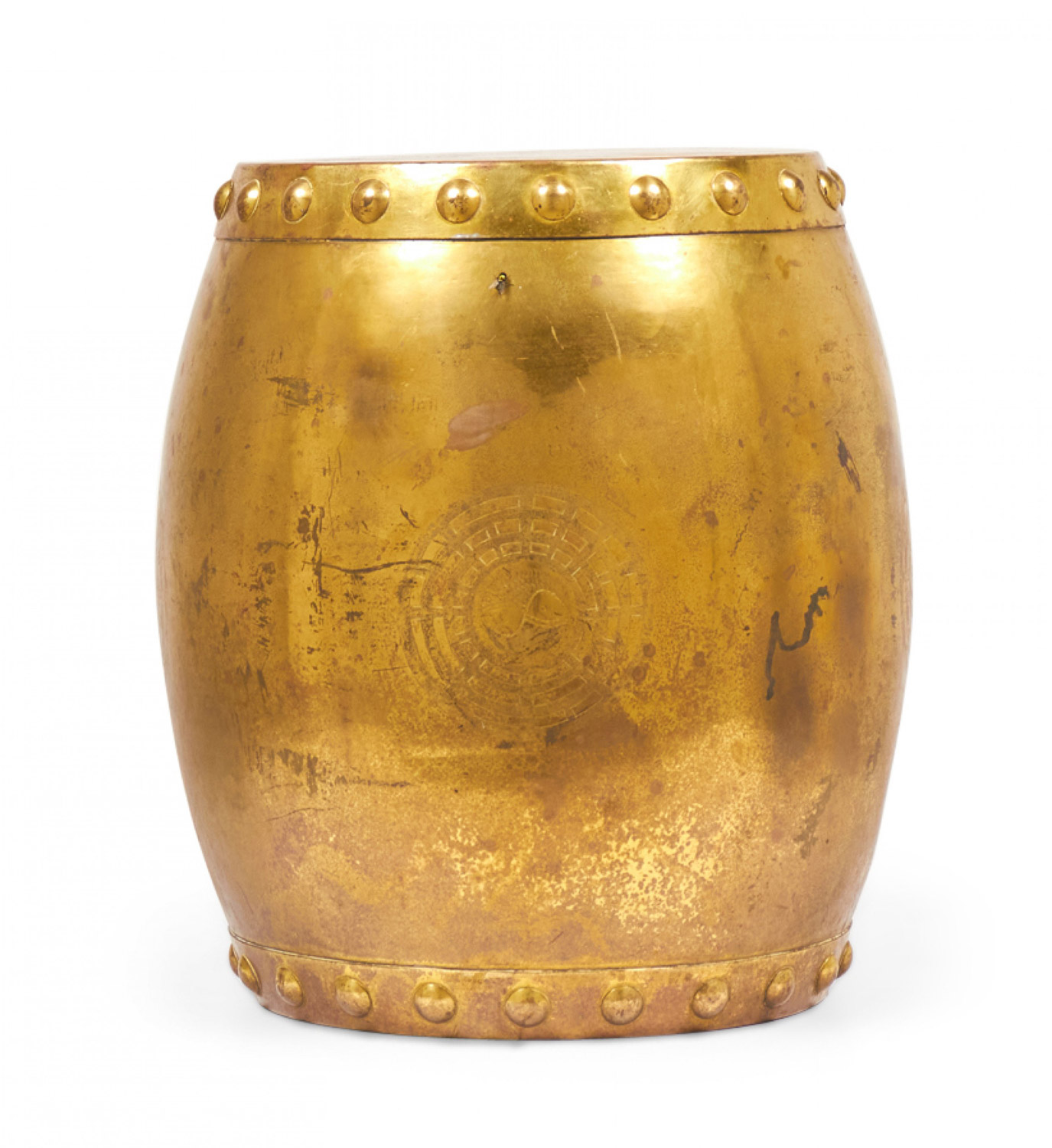 Chinese Gilt Metal Drum Shaped Garden Stool