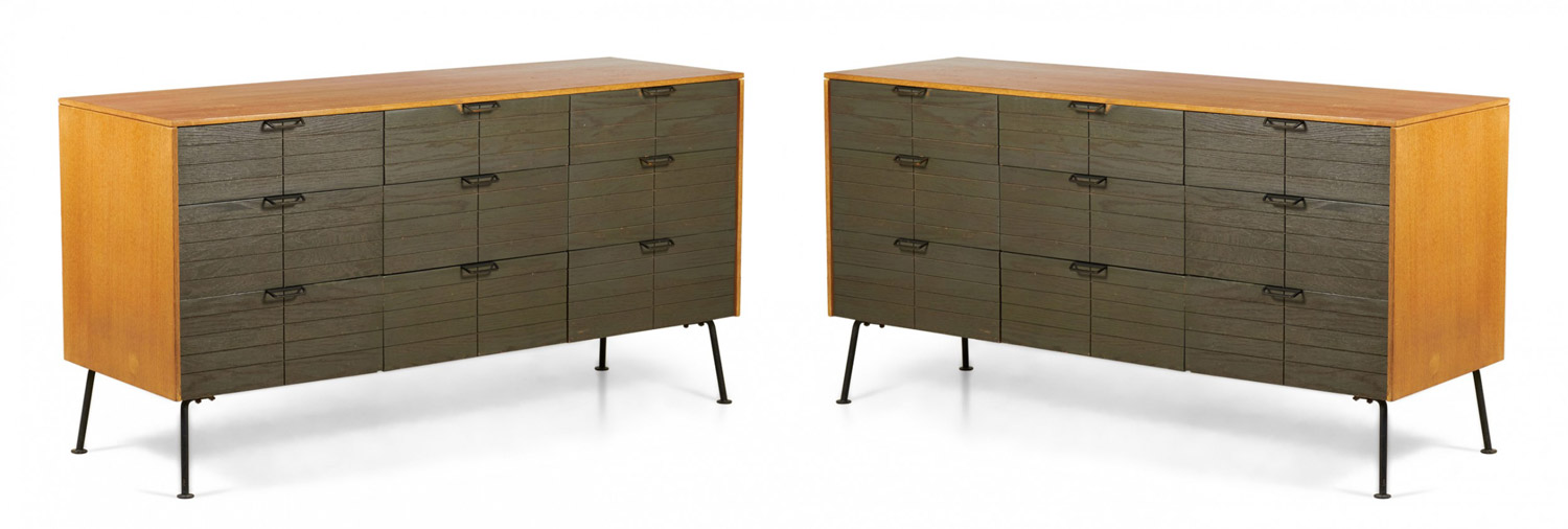 Raymond Loewy for Mengel Furniture American Mid Century Walnut and Iron Nine Drawer Dresser