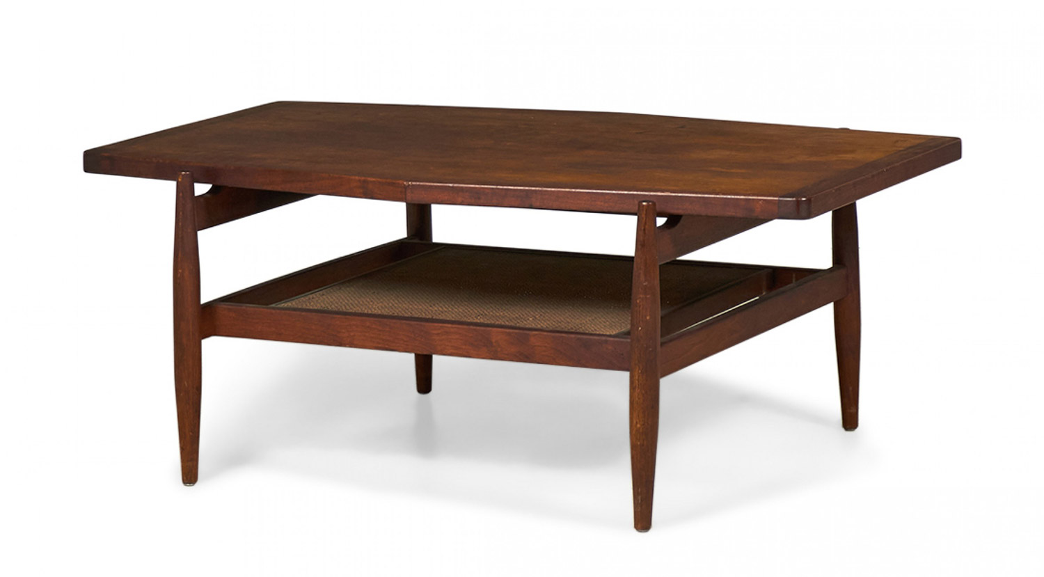 Jens Risom Mid Century Diamond Top Walnut and Caning Coffee Table