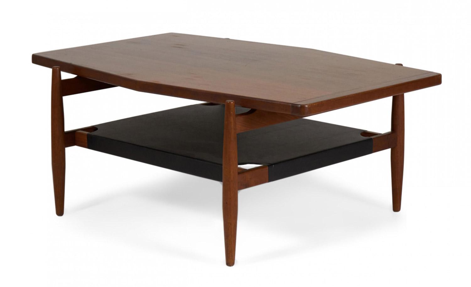 Jens Risom Mid Century Diamond Top Walnut and Black Vinyl Coffee Table
