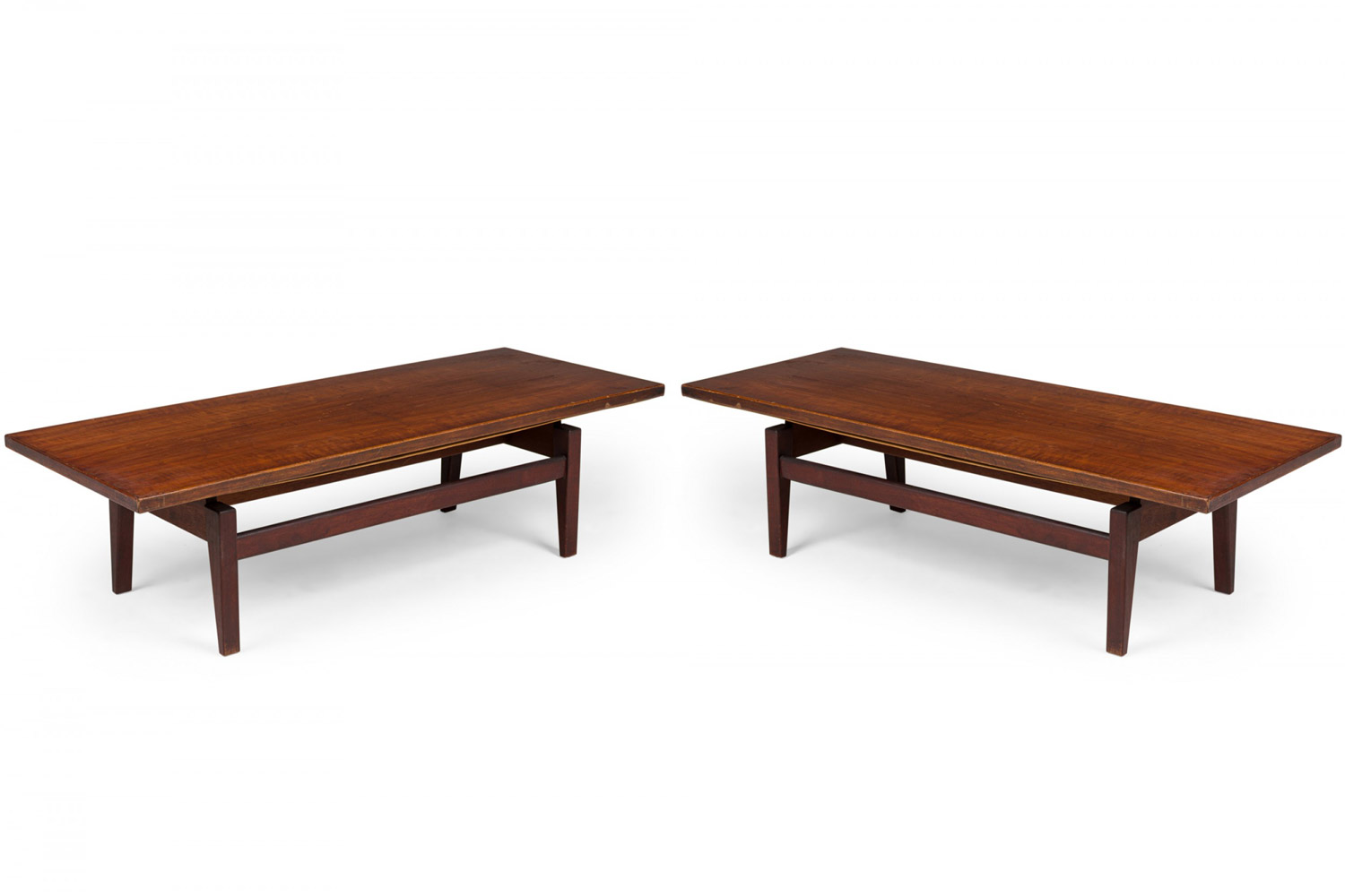 Pair of Jens Risom Danish Mid Century Floating Top Walnut Coffee Table Benches