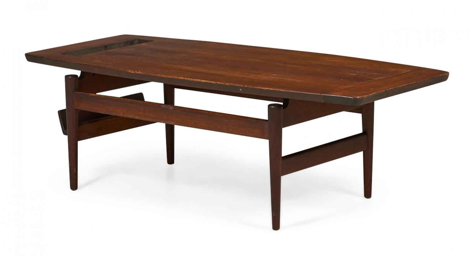 Jens Risom American Mid Century Walnut Coffee Cocktail Table with Magazine Rack