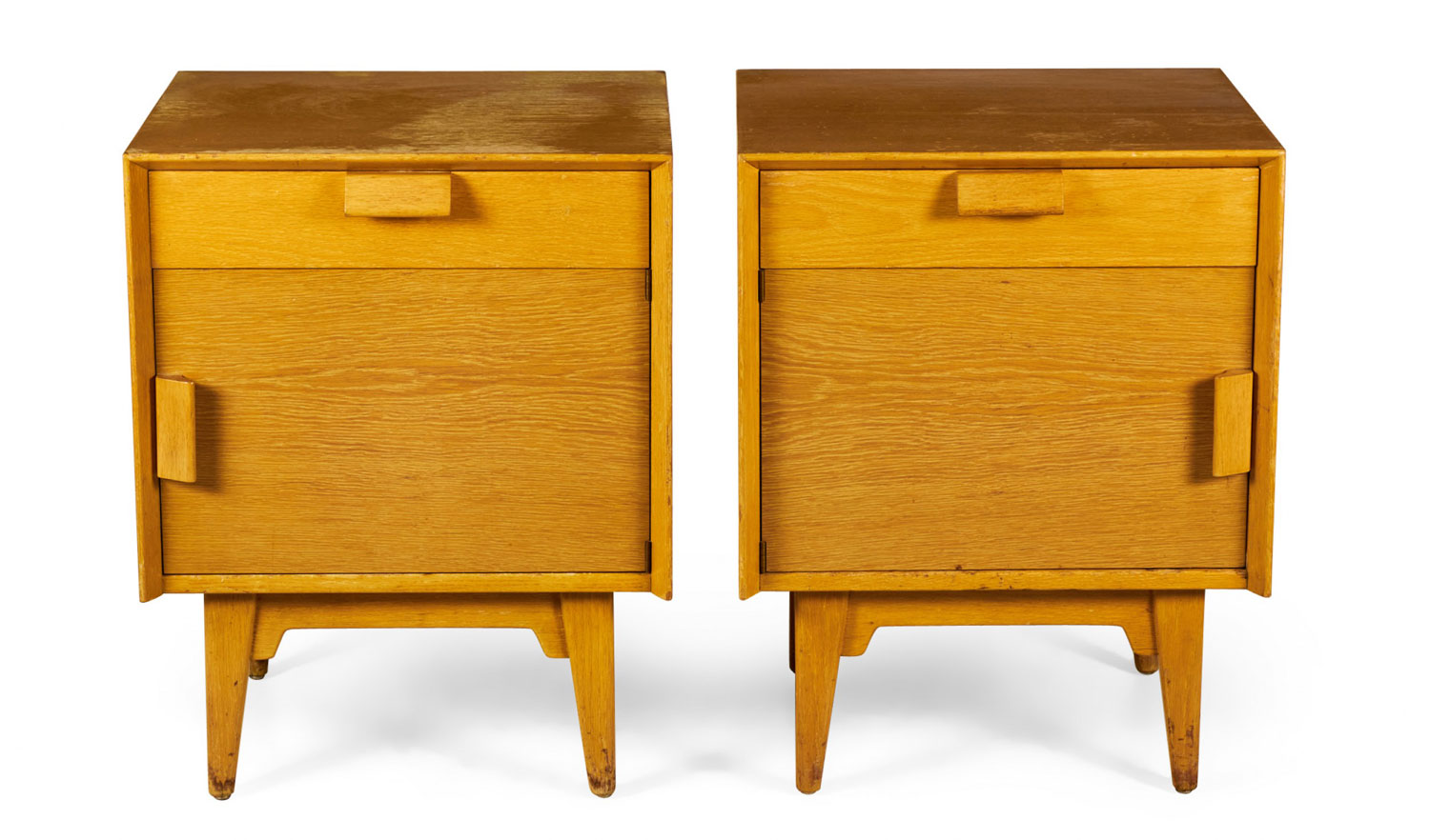 Pair of Jens Risom American Mid Century Blond Oak Bedside Table Commodes