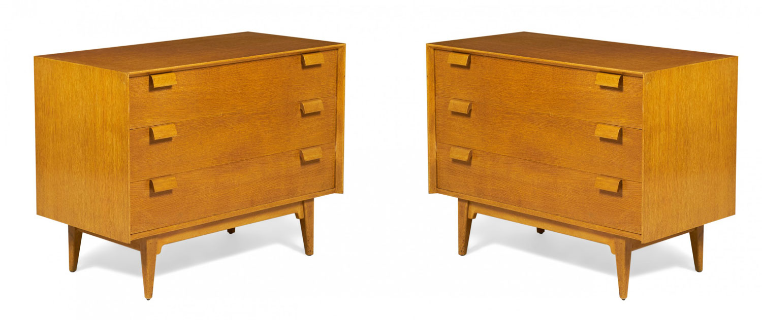 Pair of Jens Risom American Mid Century Blond Oak 3 Drawer Chests
