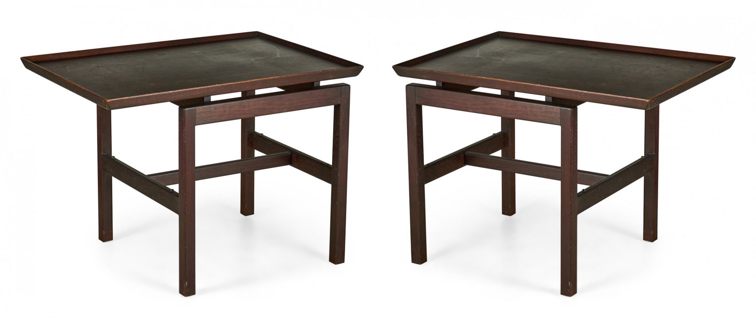 Jens Risom Danish Mid Century Dark Stained Walnut Cantilever End Side Table