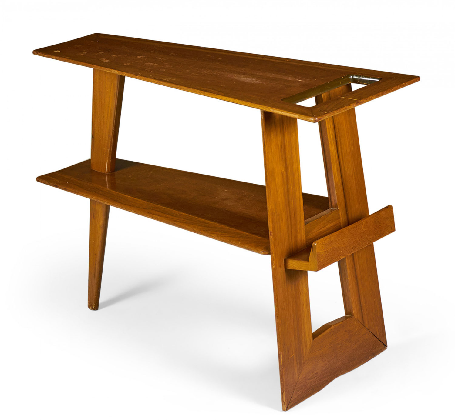 Danish Mid Century Walnut Wedge Magazine Table manner of Jens Risom