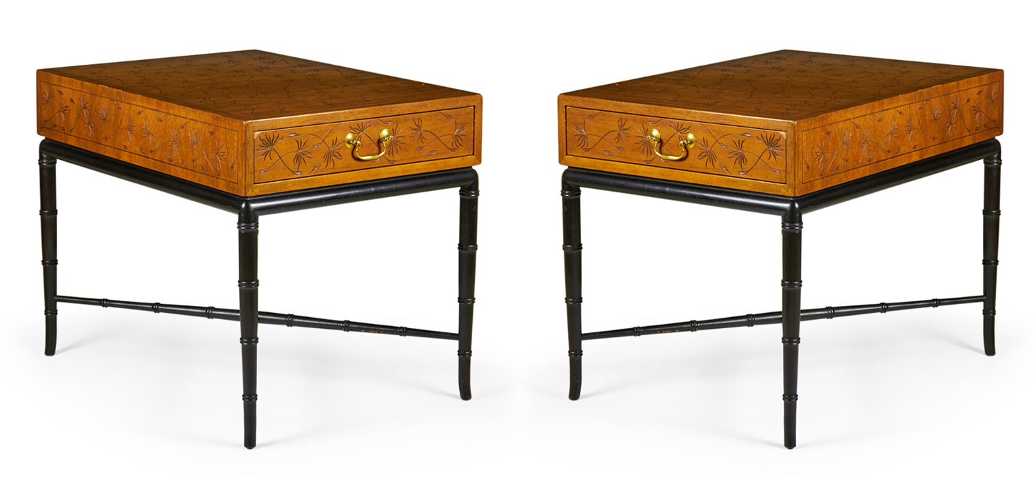 Kittinger Company Hollywood Regency Faux Bamboo Dandelion Design End Tables