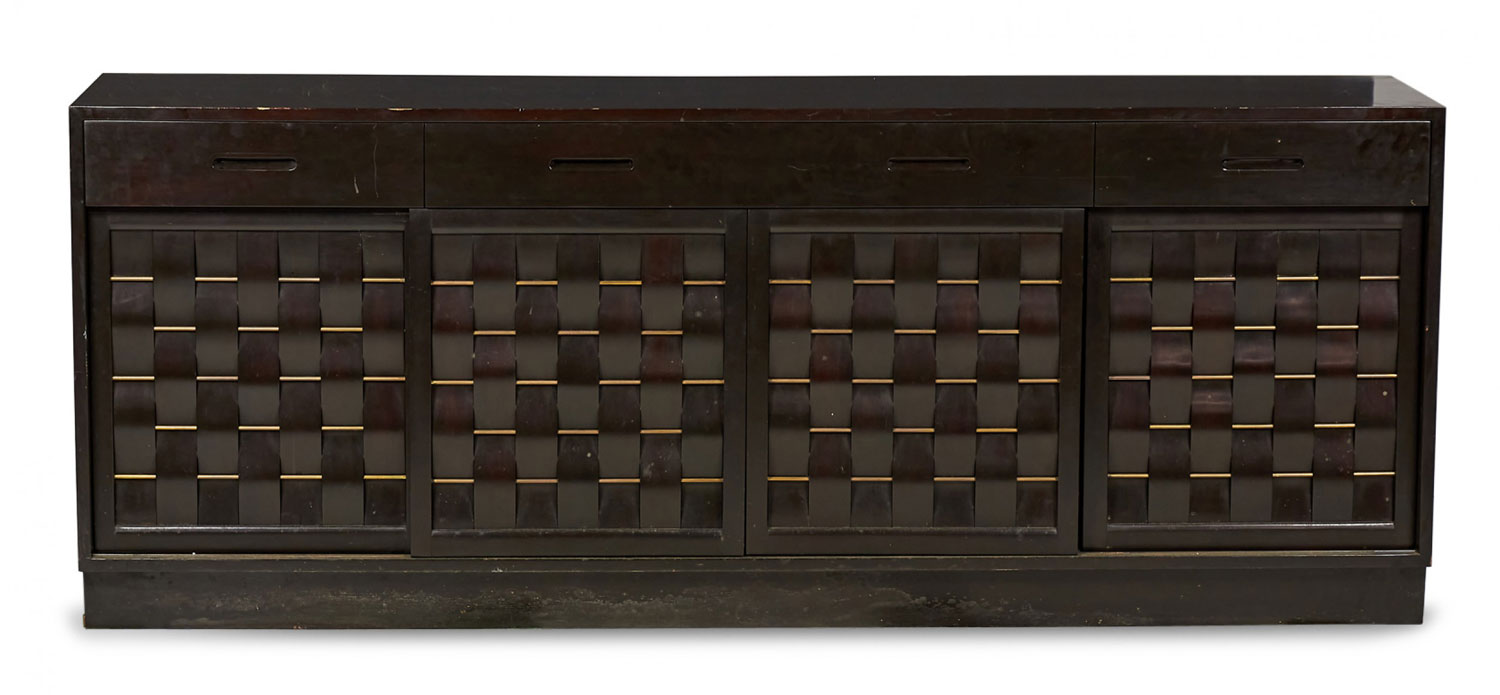 Edward Wormley for Dunbar Furniture American Mid Century Woven Front Dark Brown Mahogany Credenza