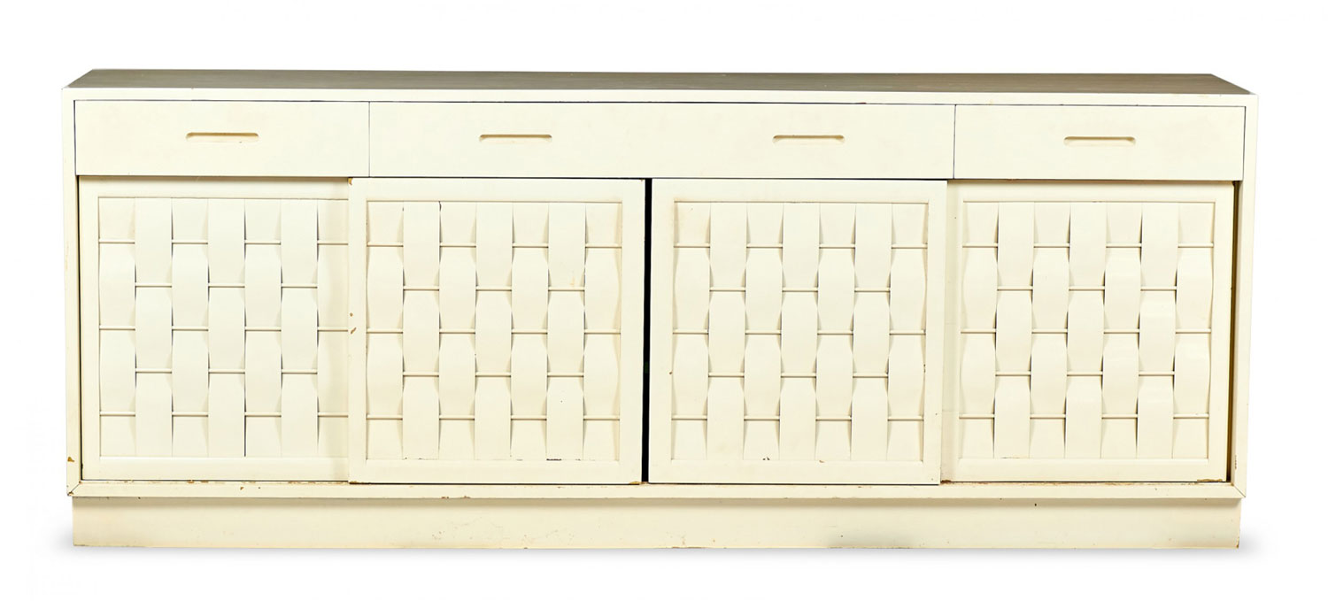 Edward Wormley for Dunbar Furniture American Mid Century Woven Front White Painted Credenza