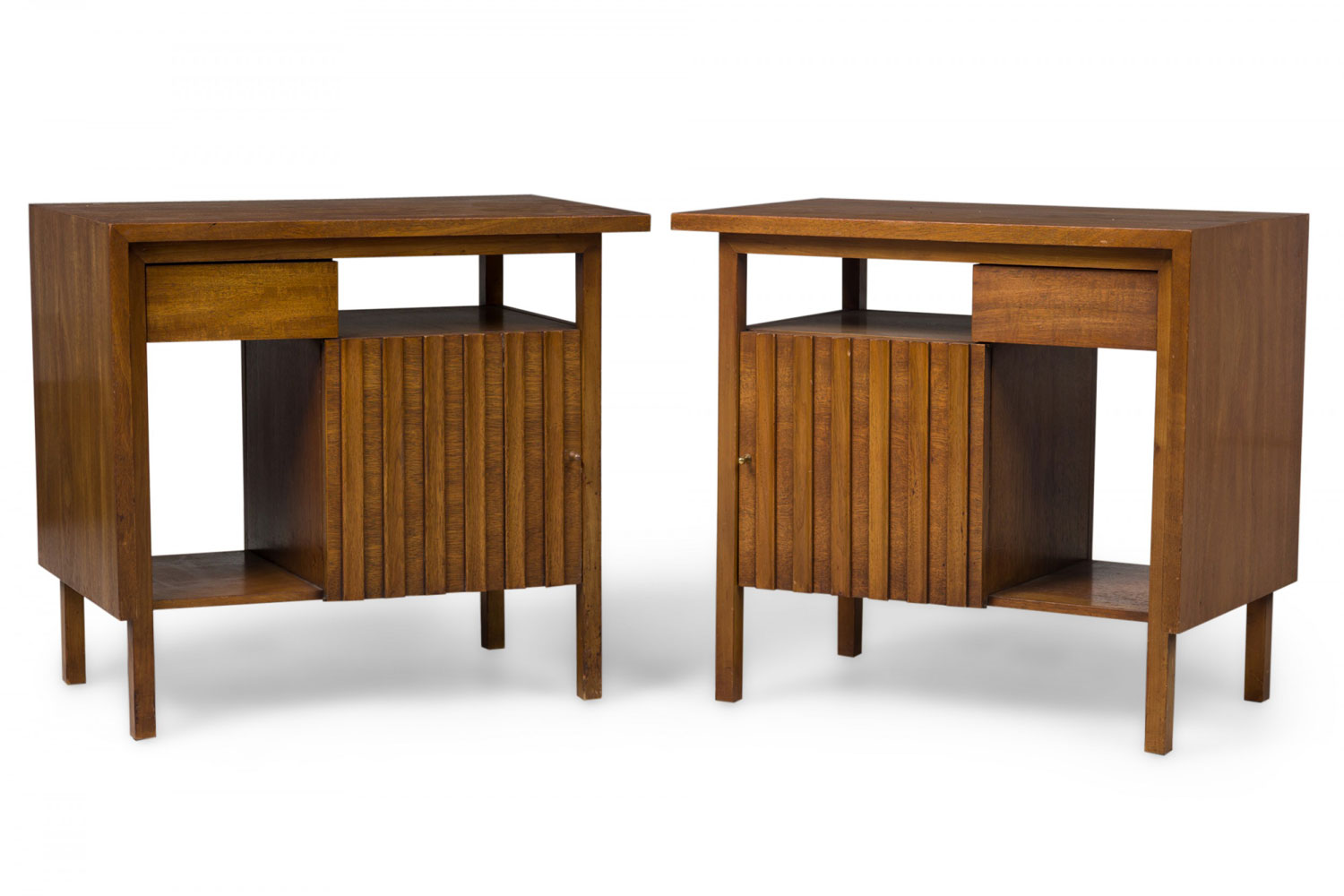 John Stuart American Mid Century Walnut Slat Front Right OpeningNightstands