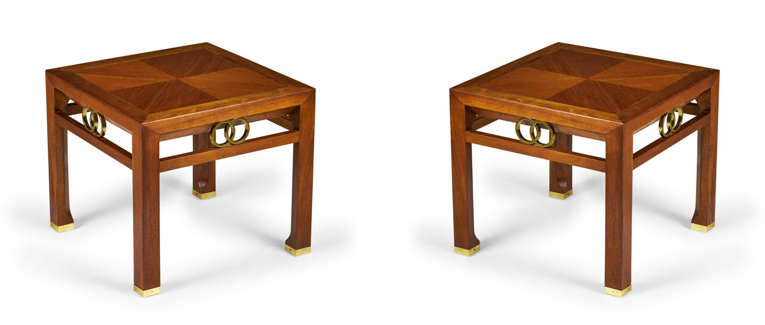 Michael Taylor for Baker American Mid Century Walnut and Brass Interlocking Ring Design End Table