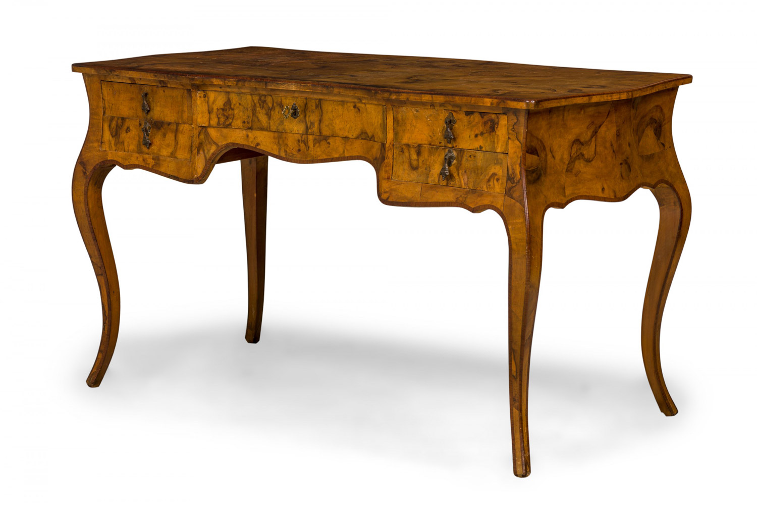 French Louis XV Style Patchwork Burlwood Veneer Desk