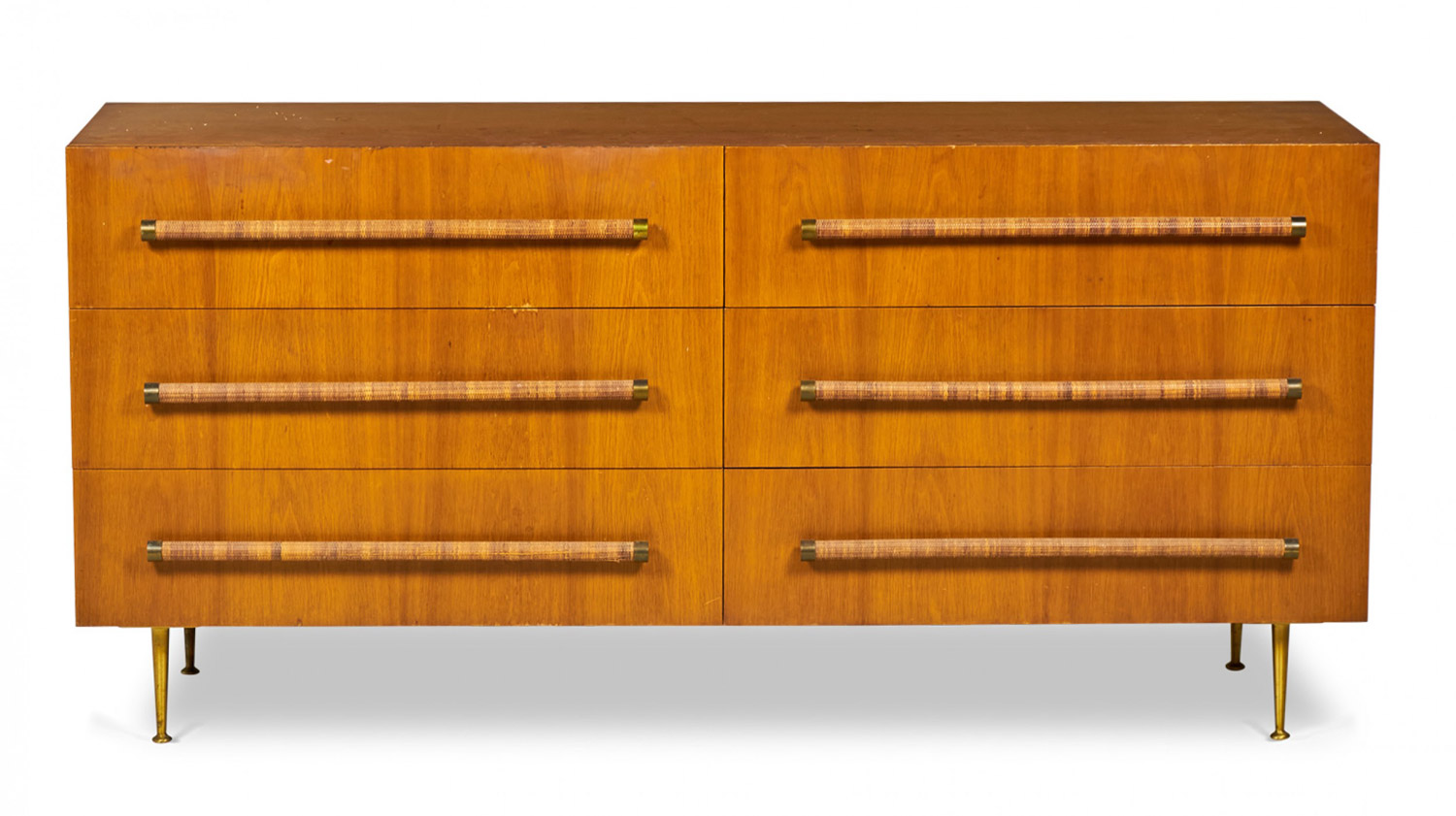 TH Robsjohn Gibbings for Widdicomb Mid Century Walnut Six Drawer Chest of Drawers
