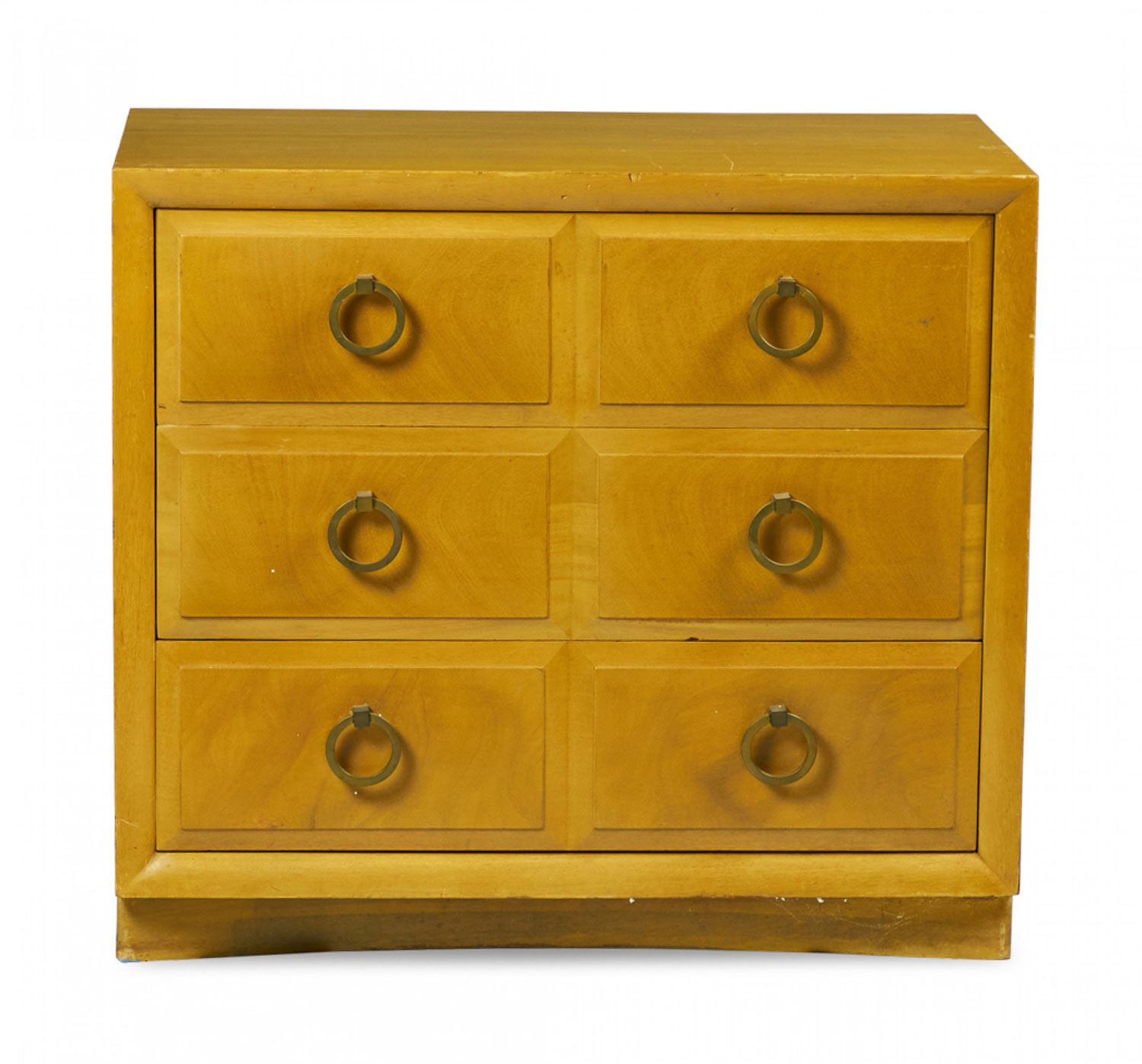 TH Robsjohn Gibbings for Widdicomb Modern Mid Century Maple and Brass Three Drawer Chest