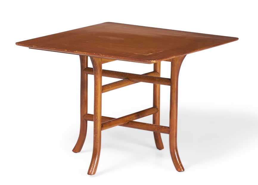 TH Robsjohn Gibbings for Widdicomb Furniture American Mid Century Walnut Square Crossed Trestle Occasional Table 1