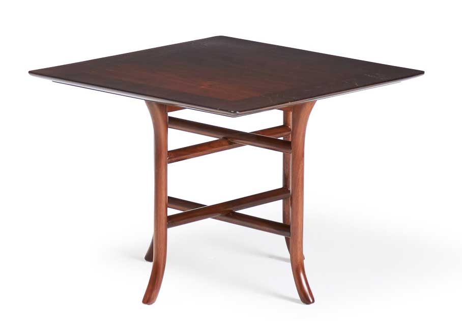 TH Robsjohn Gibbings for Widdicomb Furniture American Mid Century Walnut Square Crossed Trestle Occasional Table 2