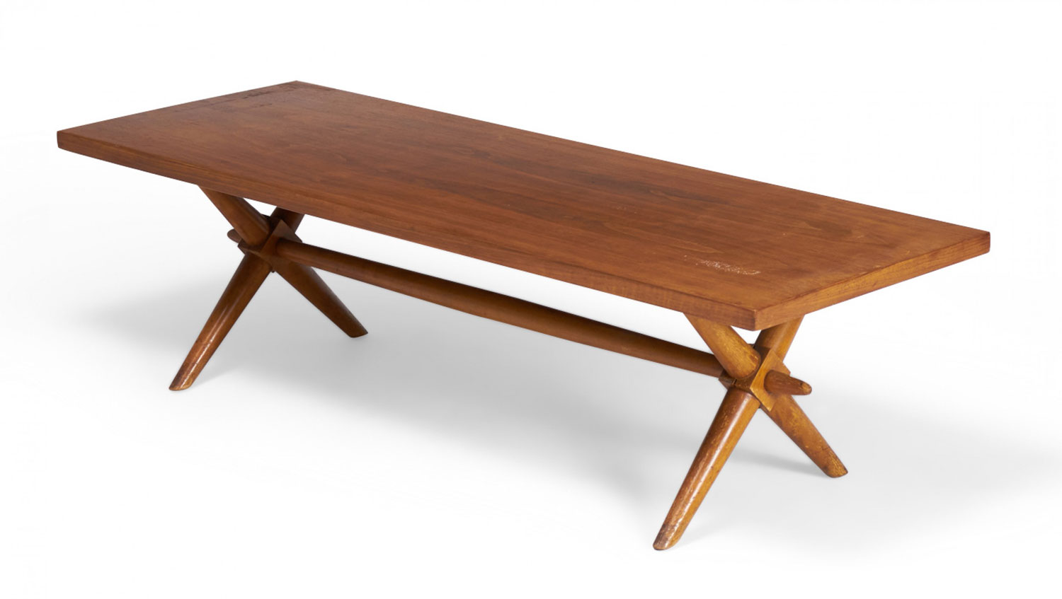 TH Robsjohn Gibbings American Mid Century Walnut Trestle Base Coffee Cocktail Table