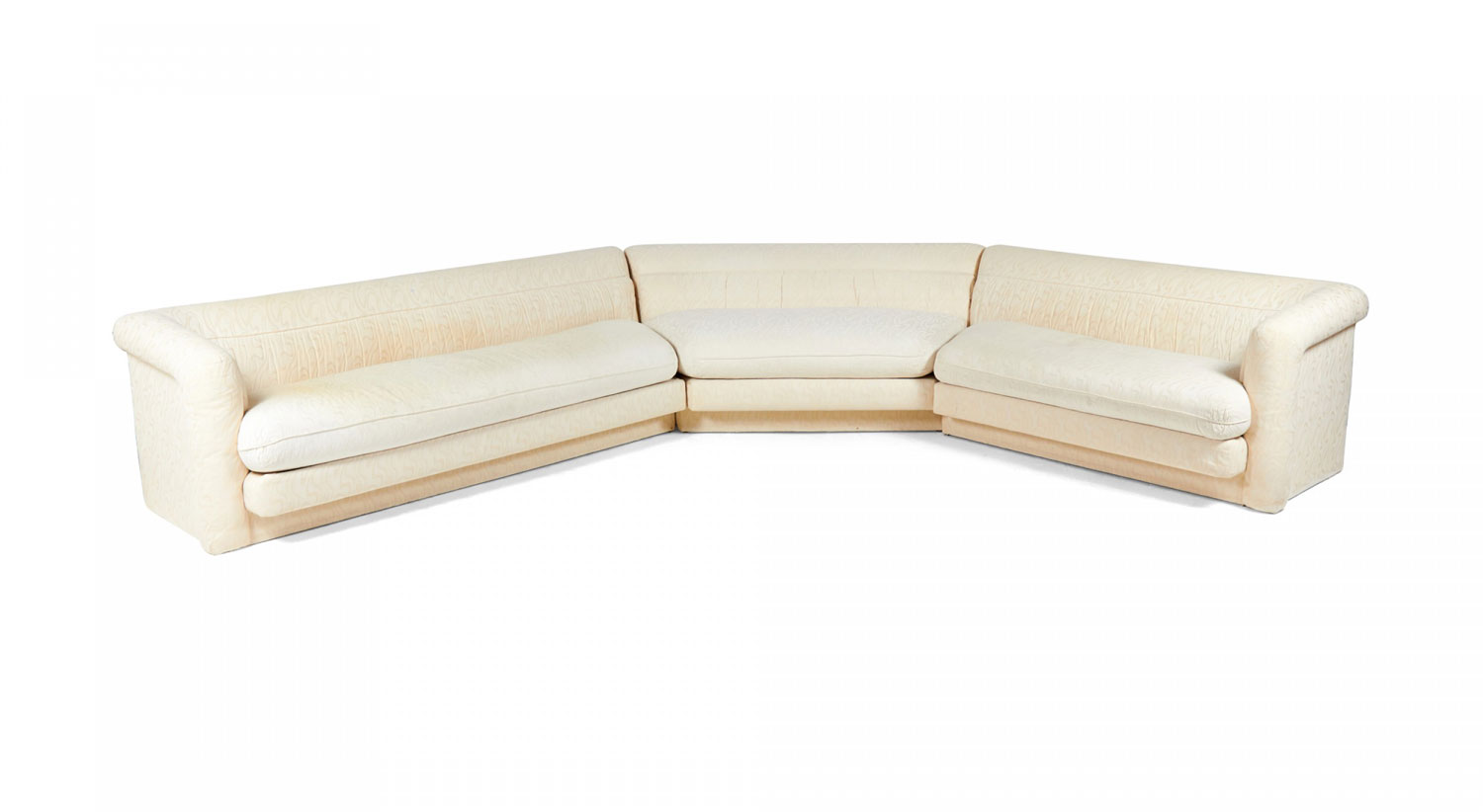 American Mid Century White and Cream Swirl Upholstered 3 Piece Sectional Sofa