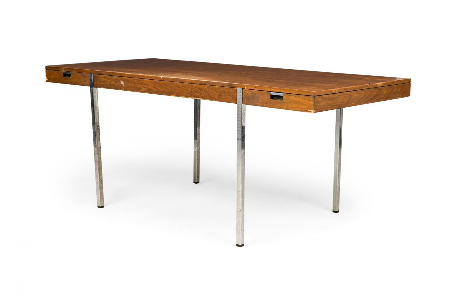 Roger Sprunger for Dunbar Furniture Co American Mid Century Minimalist Walnut and Chrome Desk