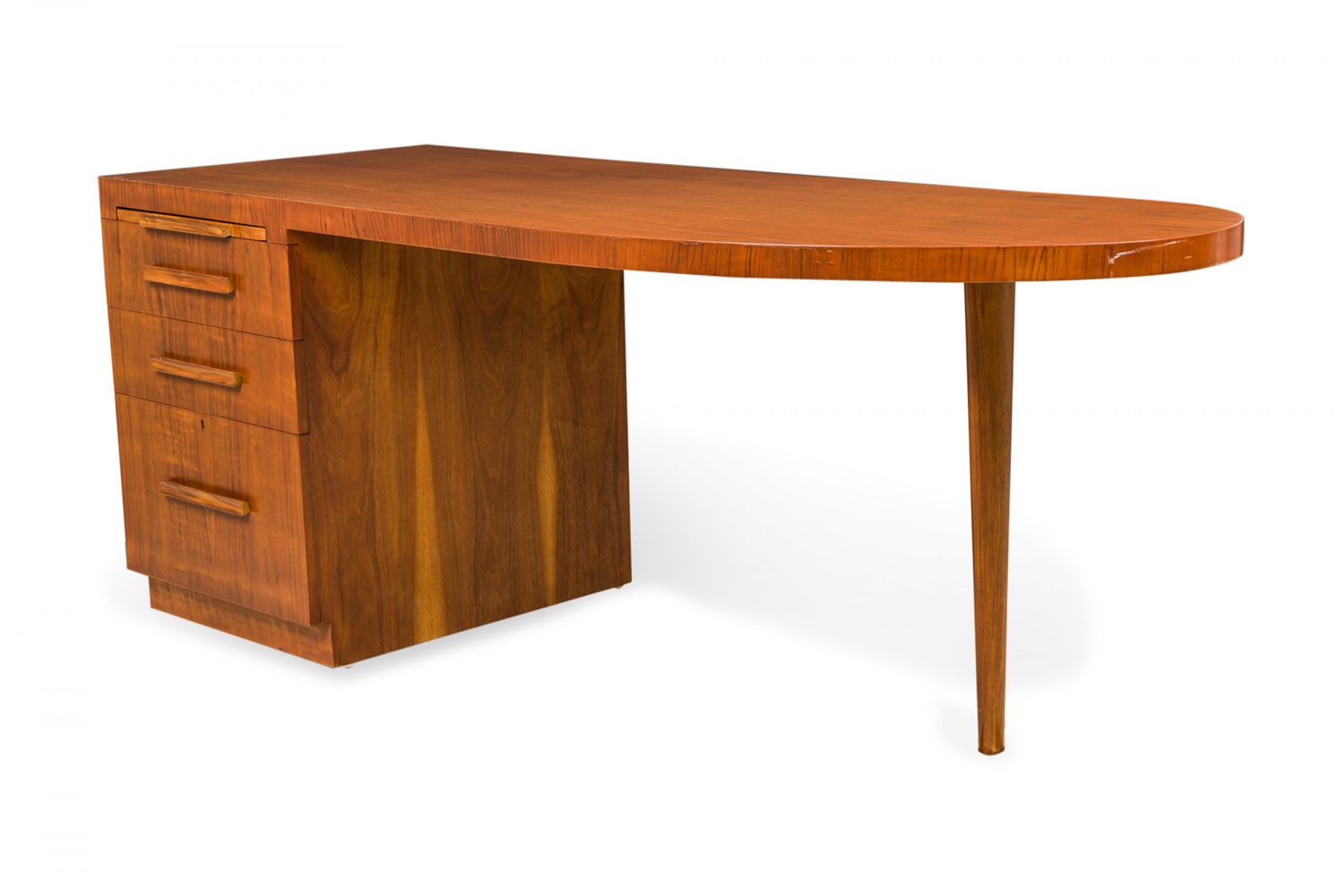 TH Robsjohn Gibbings for Widdicomb Furniture Co American Mid Century Walnut Semi Oval Top Desk