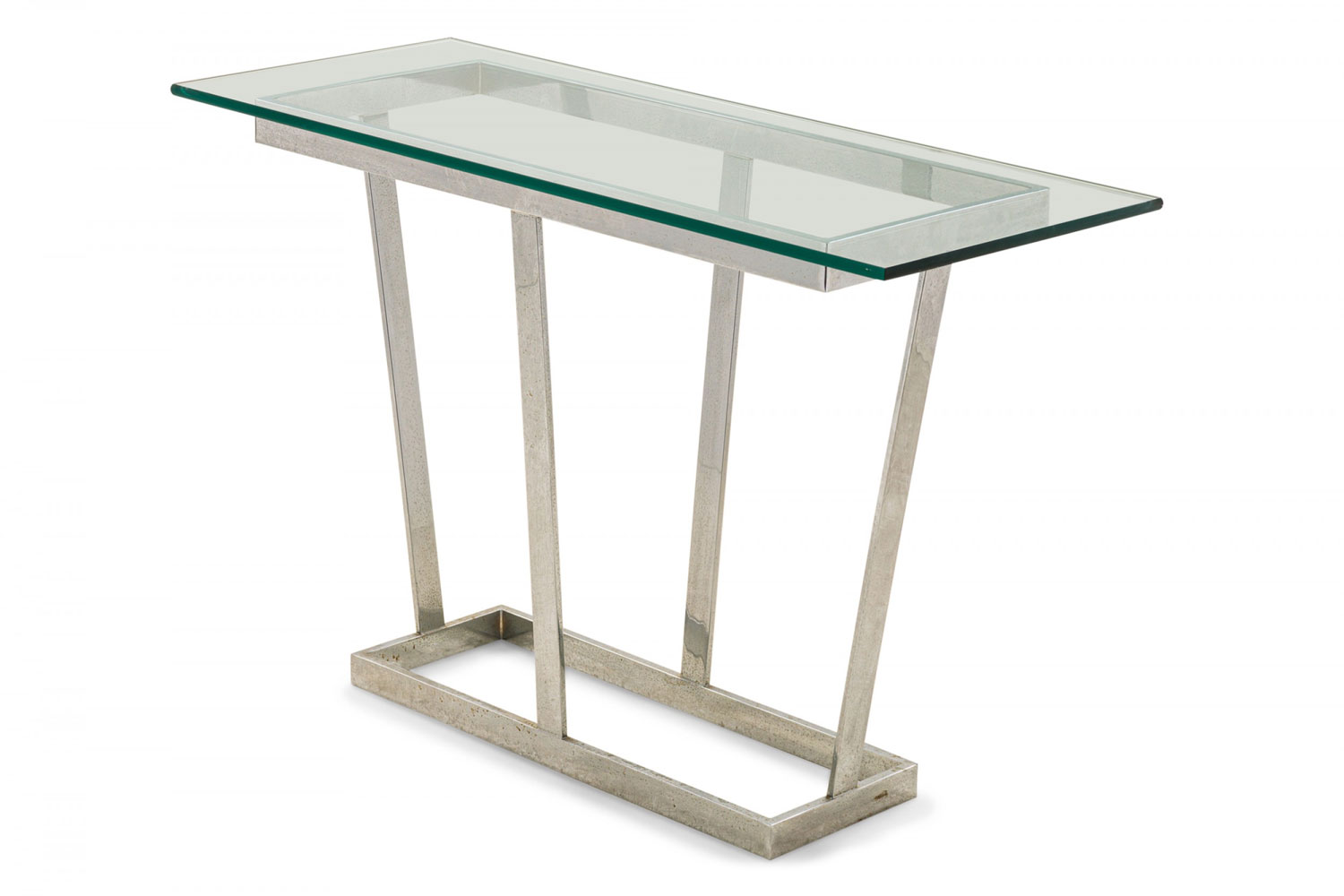 Milo Baughman American Mid Century Glass and Polished Chrome Plated Tube Console Table