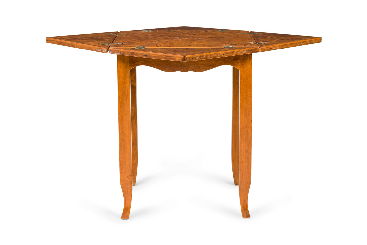 Italian mid century oyster burl flip top game table