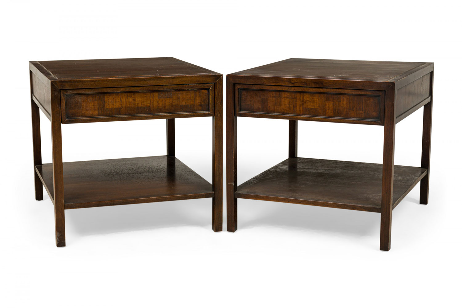 Pair of John Stuart American Mid Century Wooden Single Drawer Two Tier End Side Tables