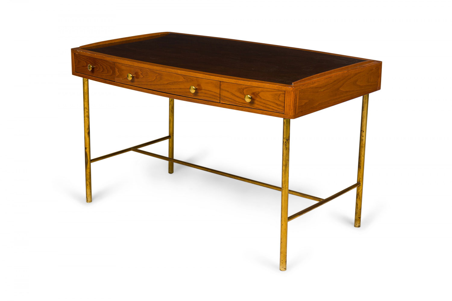 Edward J Wormley for Dunbar American Mid Century Wood and Brass Tube Writing Desk