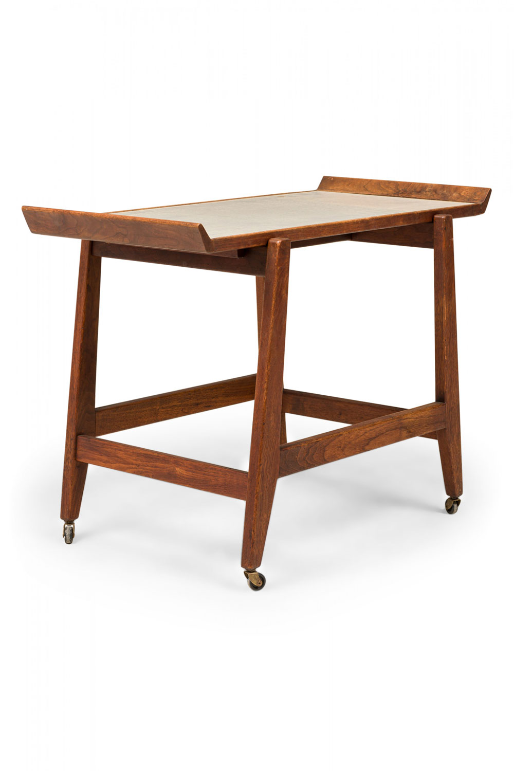 Jens Risom Danish Mid Century Walnut and Light Gray Laminate Serving Trolley