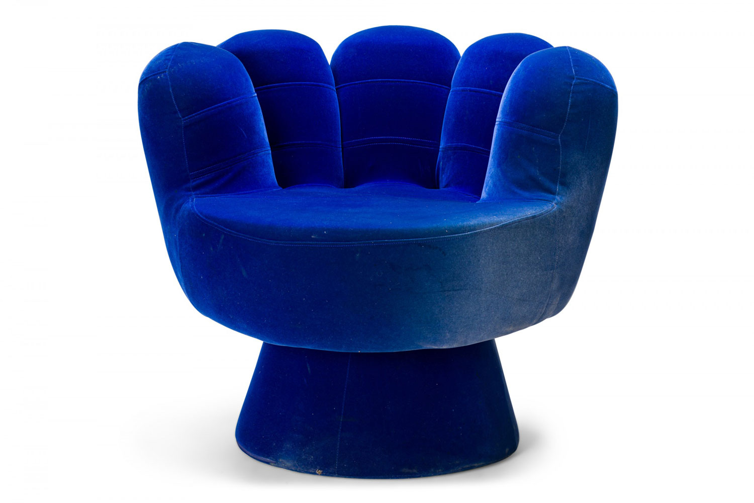 American Mid Century Pop Art Style Blue Velour Upholstered Hand Chair