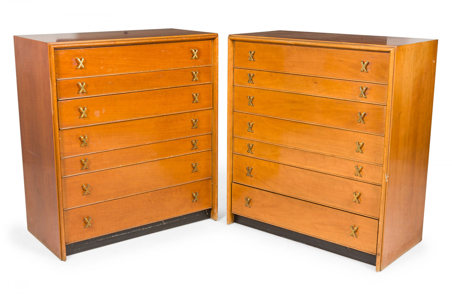 Pair of Paul Frankl for Johnson Furniture Co Mid Century Walnut Six Drawer High Chests