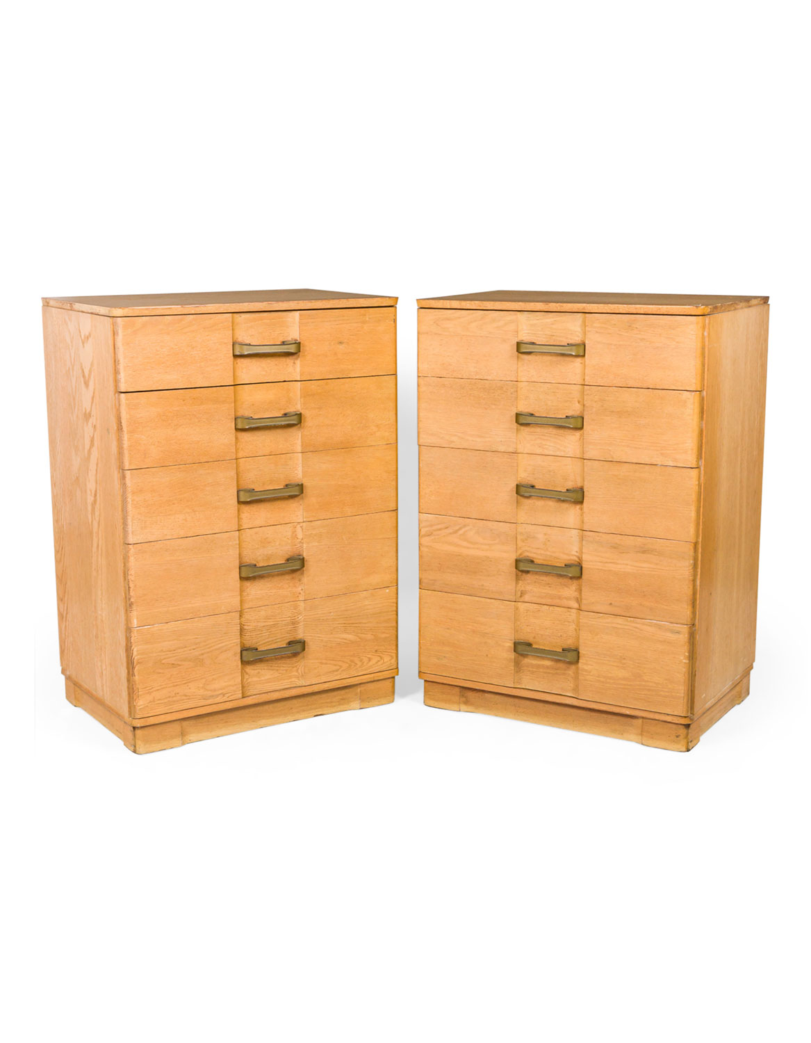 Pair of Mid Century Maple Morgan Style Five Drawer Tall Chests
