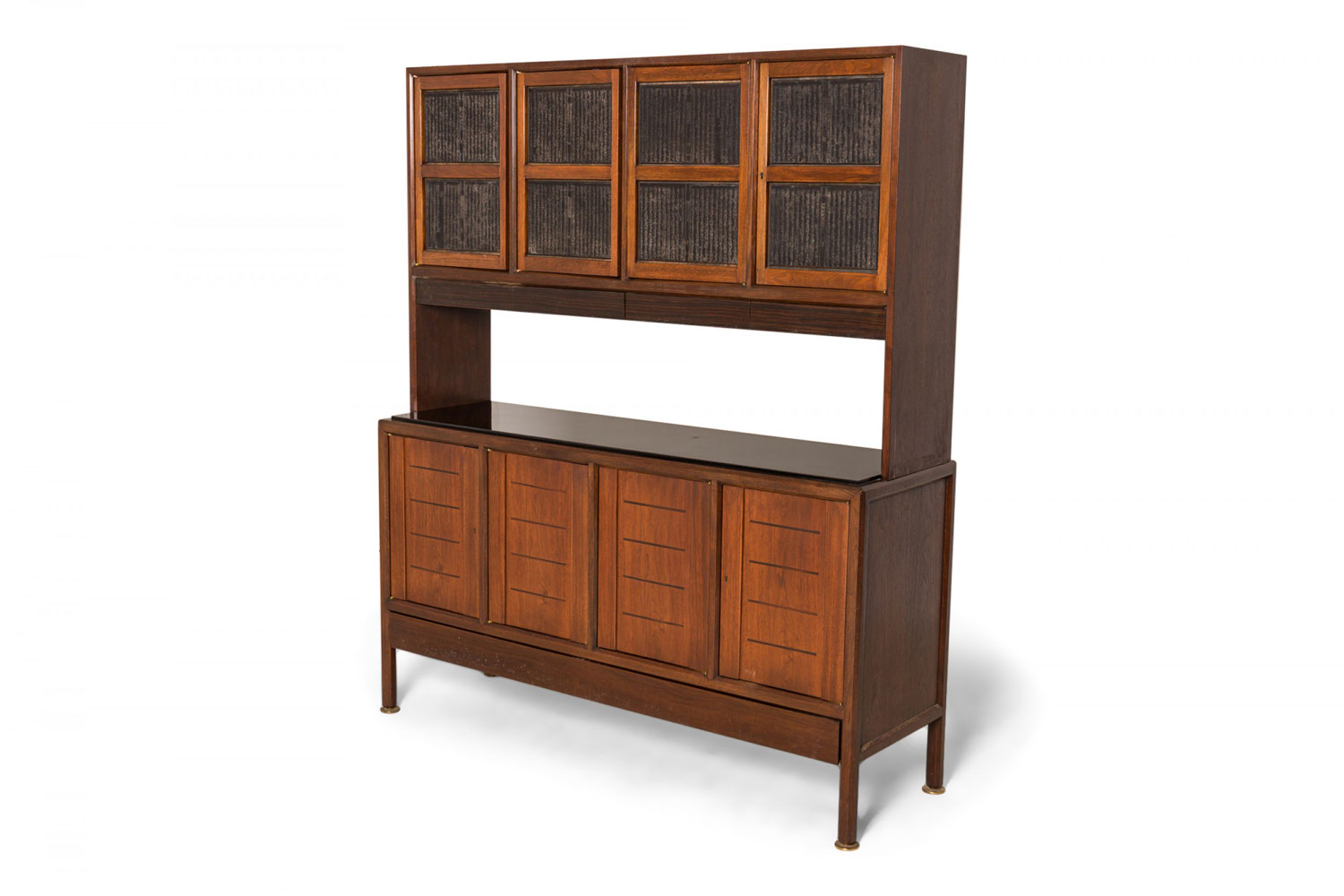Edward J Wormley for Dunbar Janus Japanese Wood Block Walnut and Rosewood China Cabinet Hutch