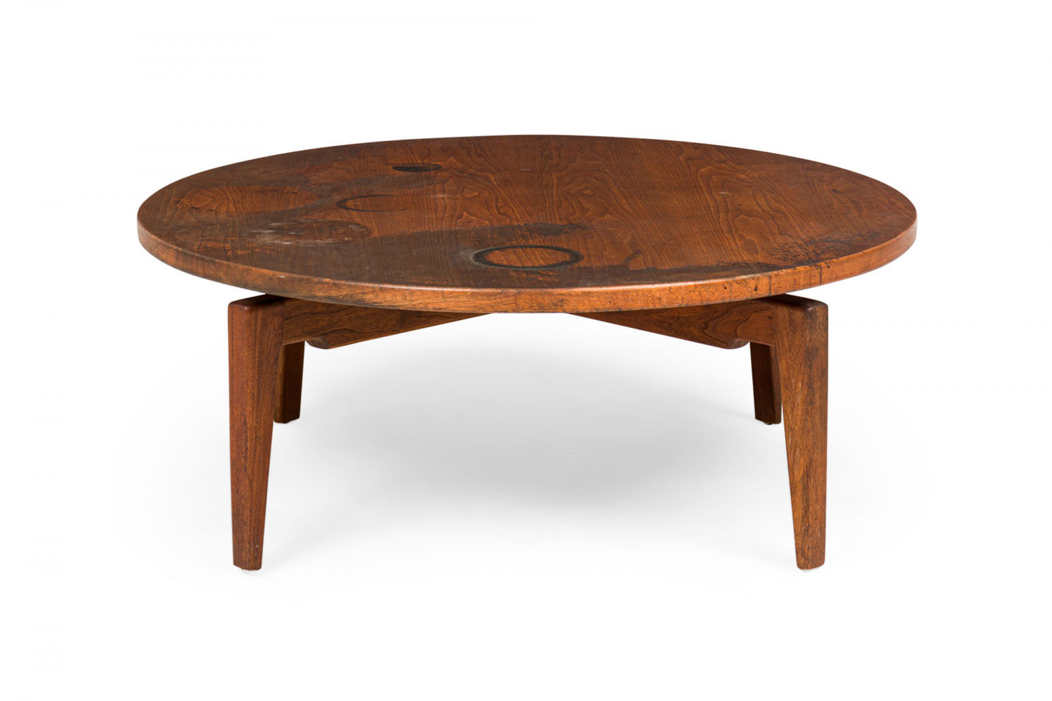 Jens Risom Danish Mid Century Circular Walnut Revolving Lazy Susan Coffee Table