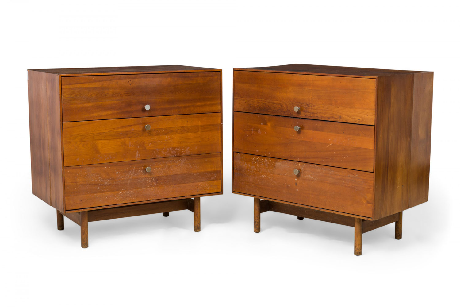 Pair of edmond spence for whitney furniture co american mid century 3 drawer walnut chest 1