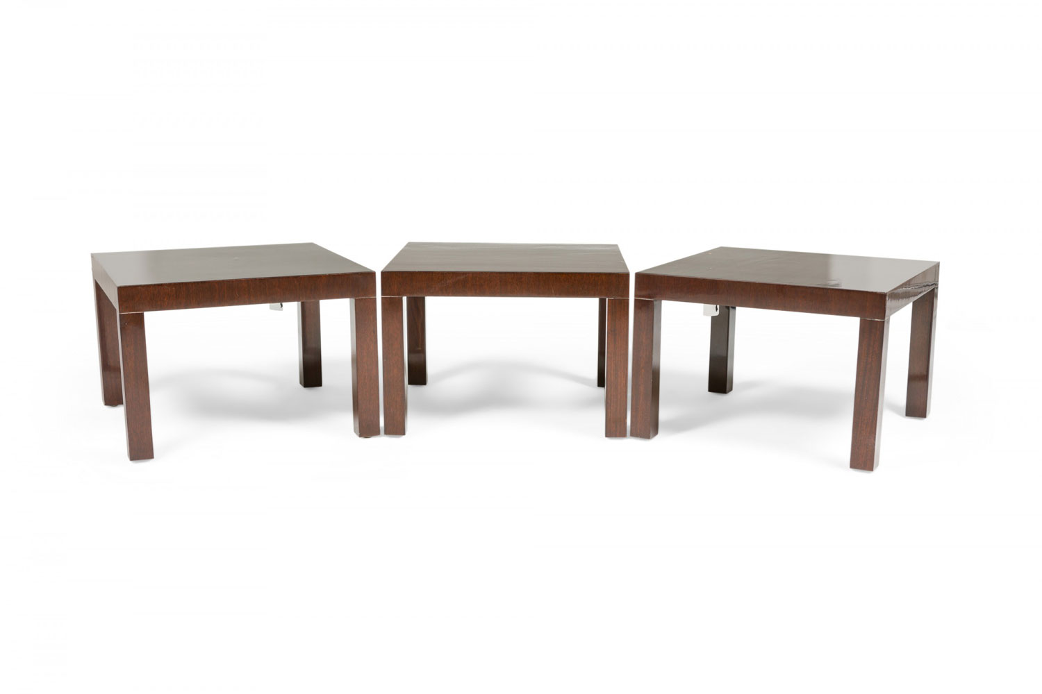 Set of 3 TH Robsjohn Gibbings American Mid Century Walnut Parsons Design End Side Tables