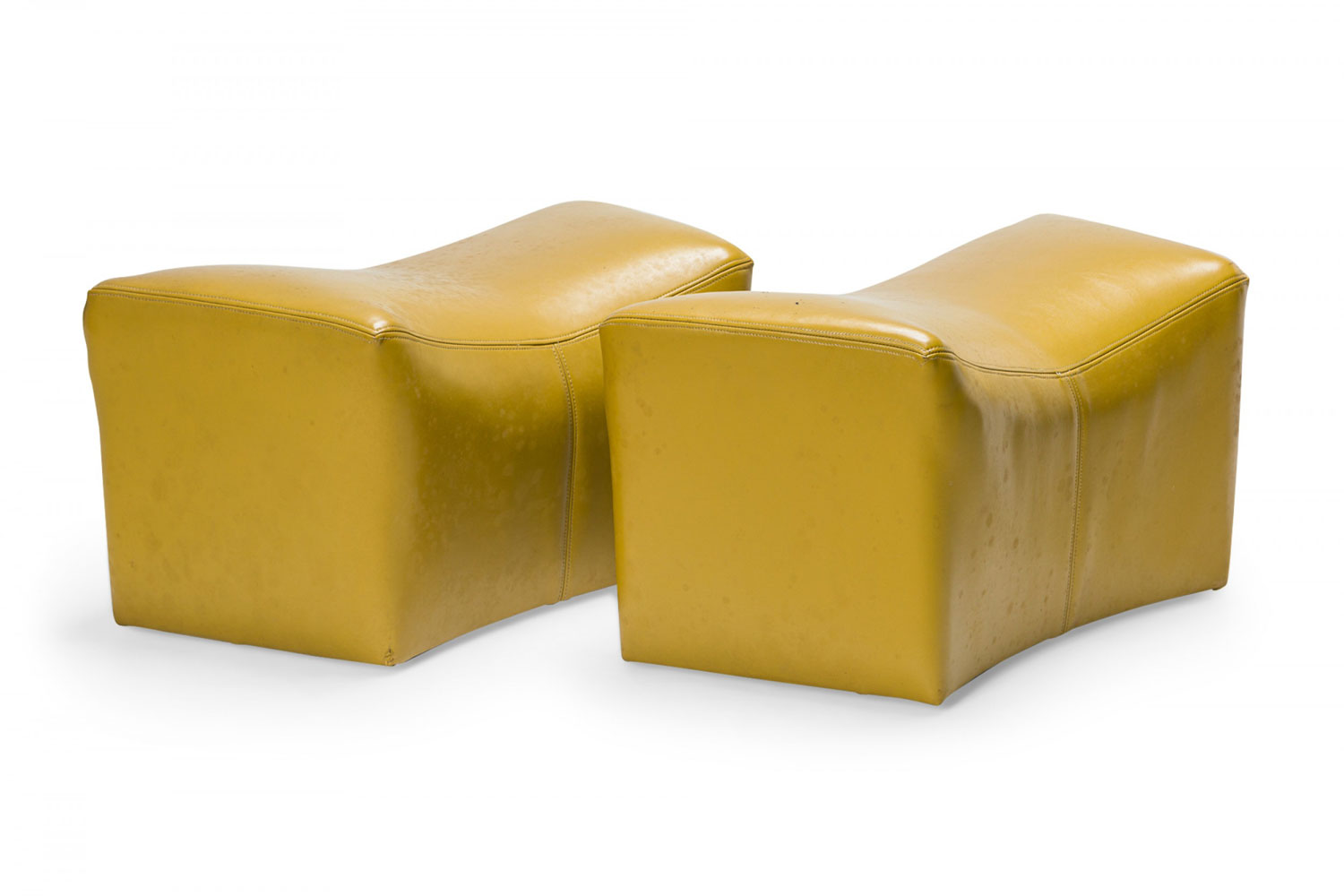 Pair of Milo Baughman for Thayer Coggin American Mid Century Yellow Leather Saddle Ottomans