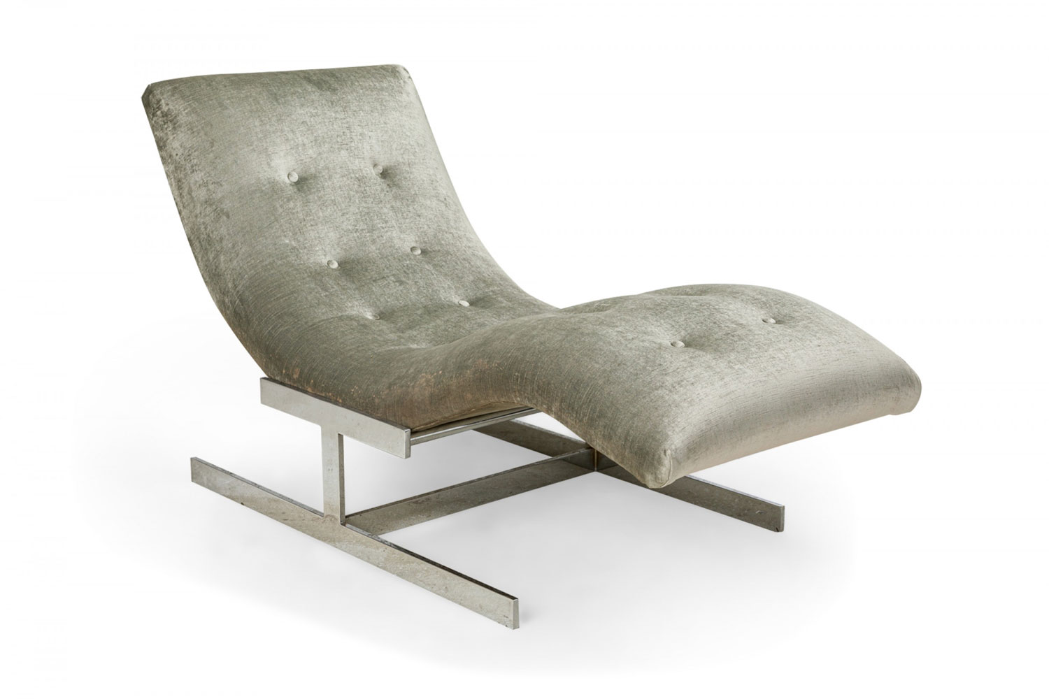 Carsons American Mid Century Silver Velour and Chrome Wave Form Chaise Lounge