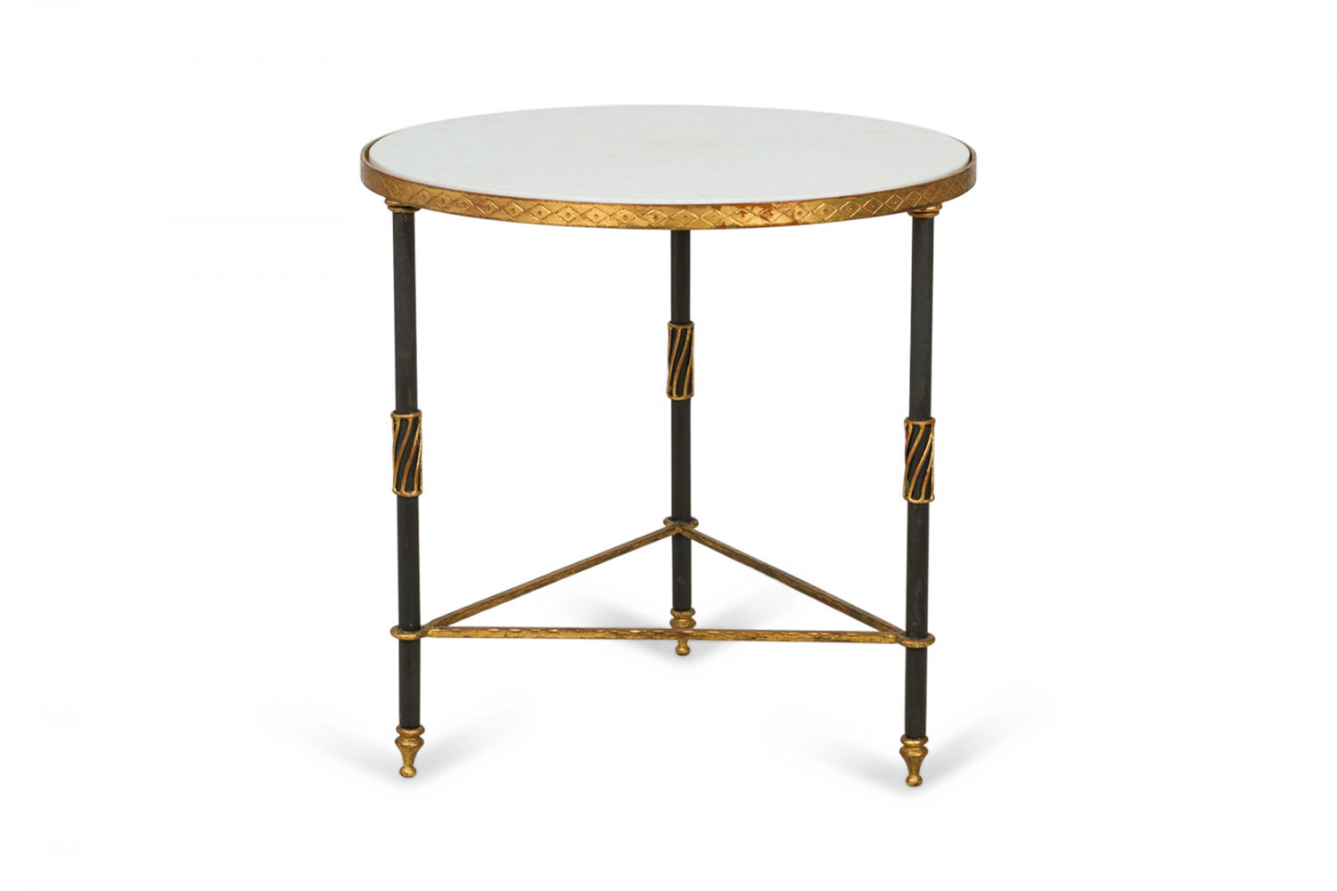 Palladio Mid Century White Marble and Black and Gilt Iron Circular End Side Table 1