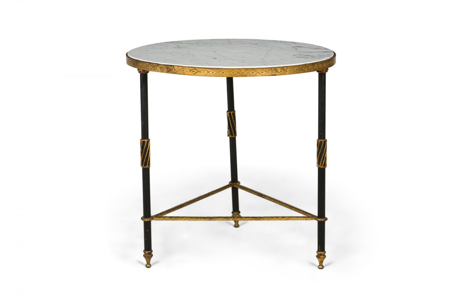 Palladio Mid Century White Marble and Black and Gilt Iron Circular End Side Table 4