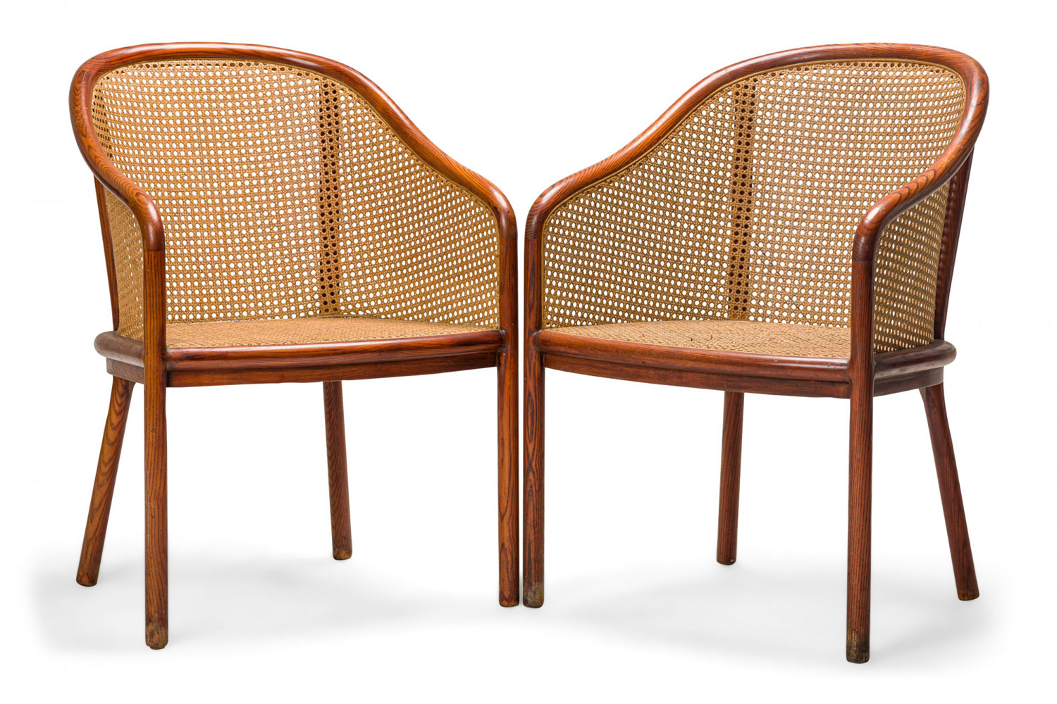 Pair of Ward Bennett American Mid Century Steam Bent Ash and Cane Armchairs