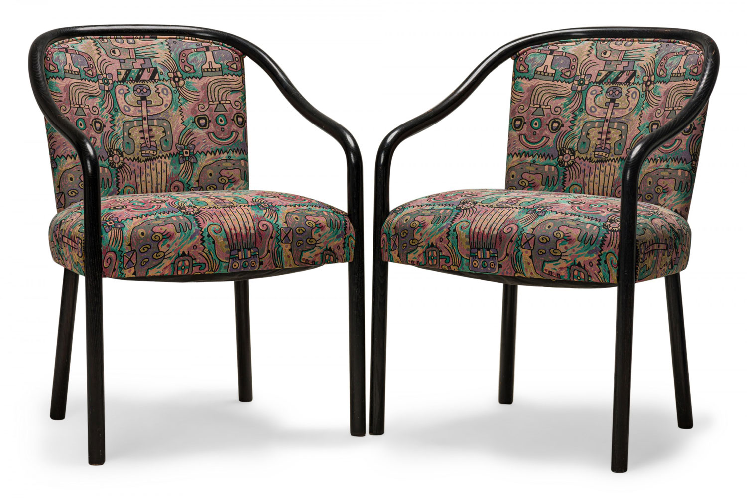 Set of 4 Ward Bennett American Mid Century Multicolor Upholstered Steam Bent Ash Dining Armchairs