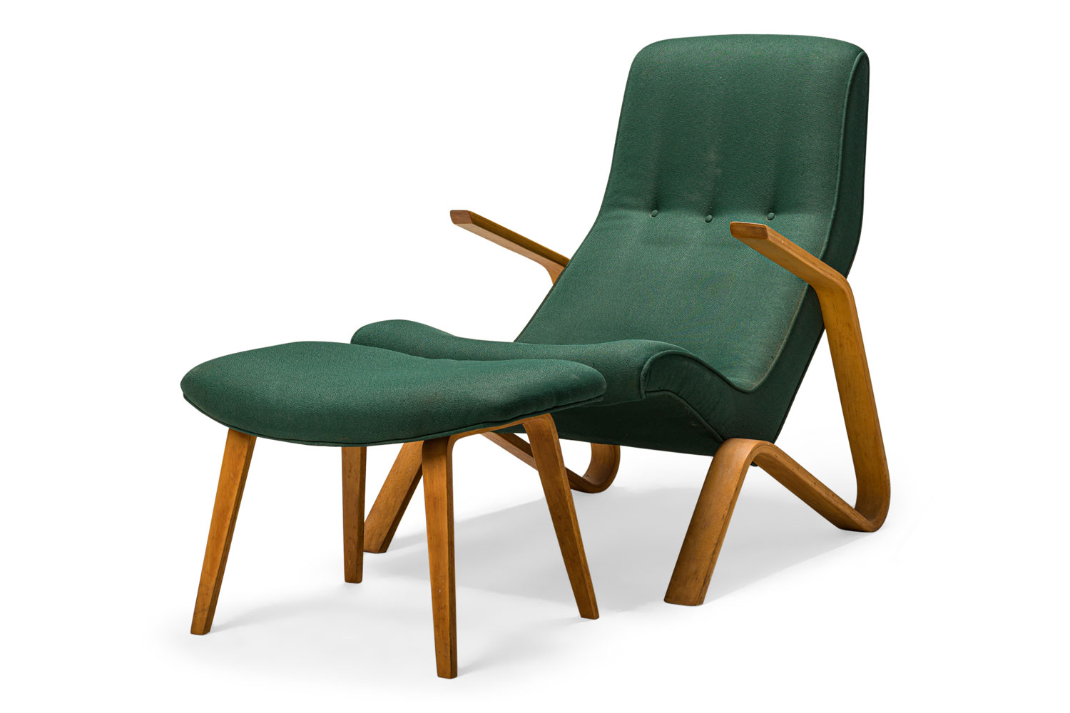 Eero saarinen for knoll mid century green fabric upholstered grasshopper chair and footstool