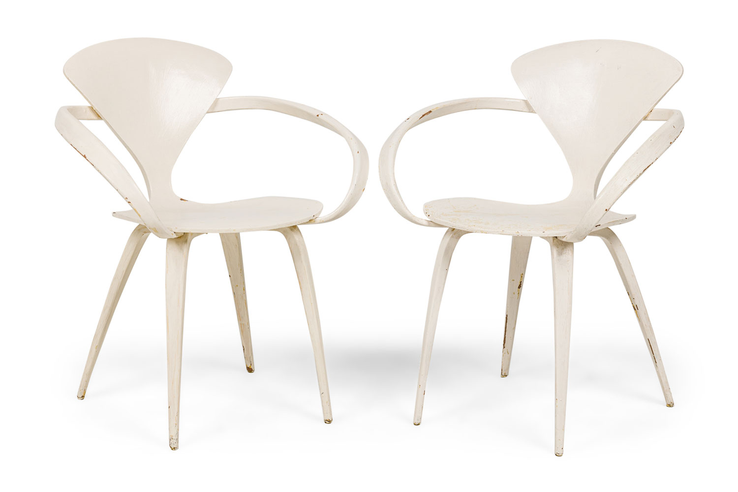 Pair of Norman Cherner for Plycraft American Mid Century White Bentwood Pretzel Dining Chairs