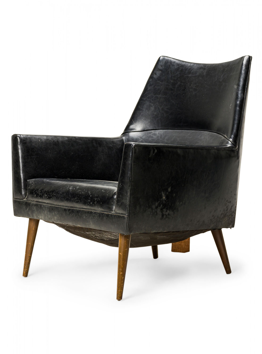 Paul McCobb for Custom Craft Inc American Mid Century Black Leather Lounge Armchair
