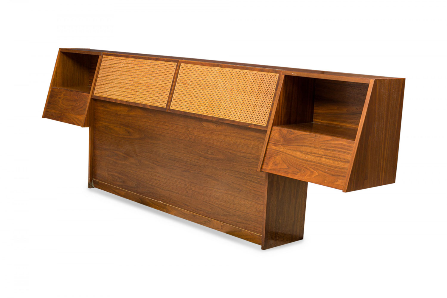 Stanley Young for Glenn of California American Mid Century Walnut and Cane Queen Headboard