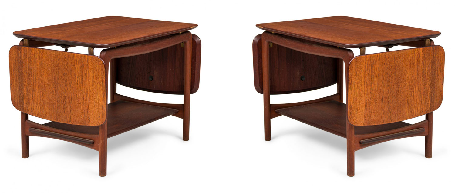 Pair of peter hvidt danish mid century drop leaf teak end side tables