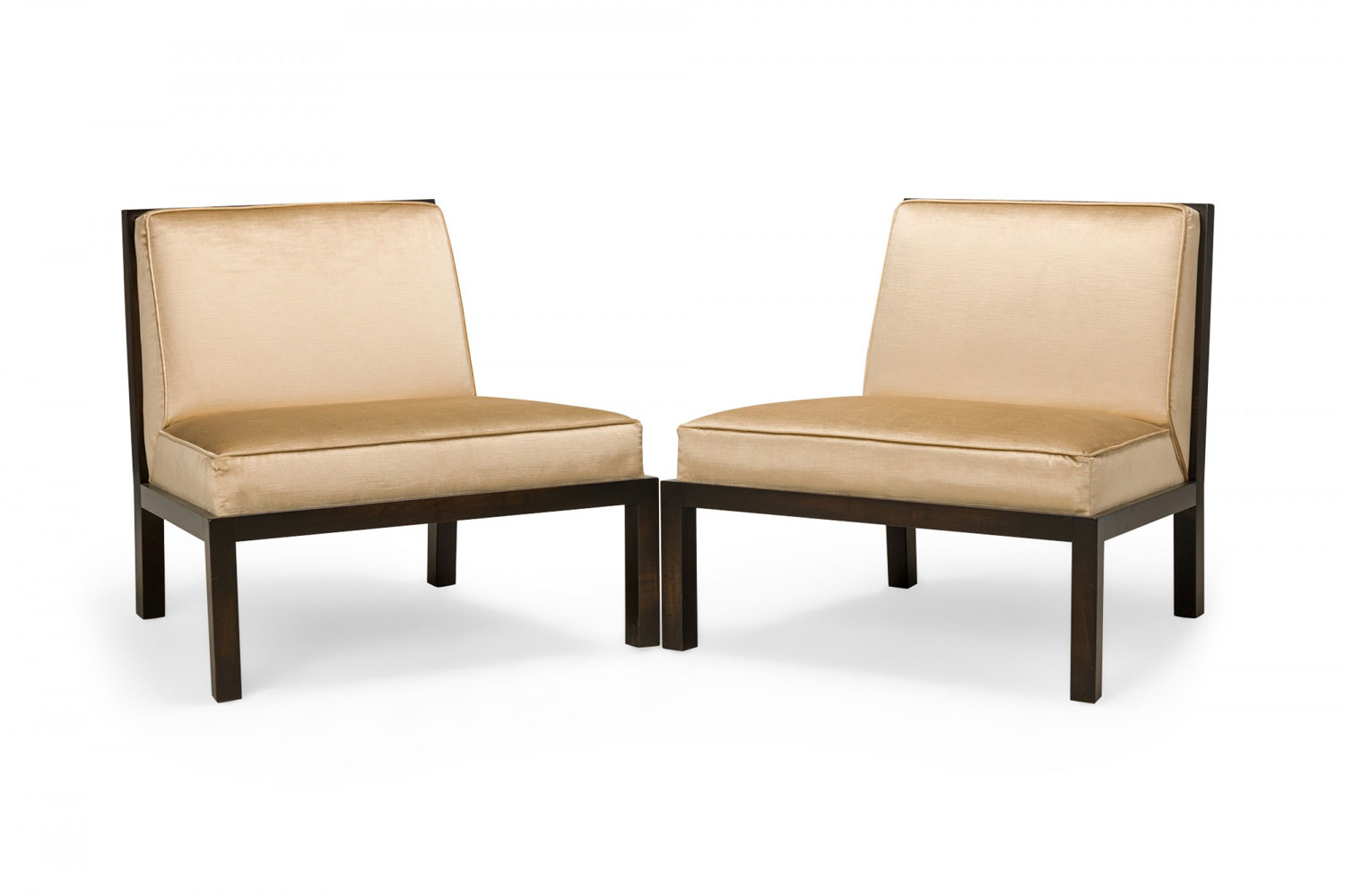 Pair of Michael Taylor for Baker Furniture Co American Mid Century Champagne Satin Slipper Chairs